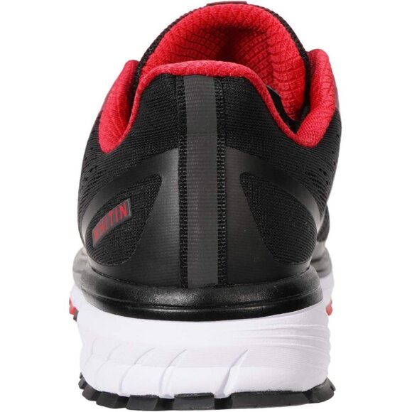 Men's Black Red Supportive Running Shoes Cushioned Athletic Lace Up Sneakers - Picture 3 of 6